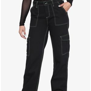 Denim Black & Green Stitch Hi-Rise Carpenter Pants